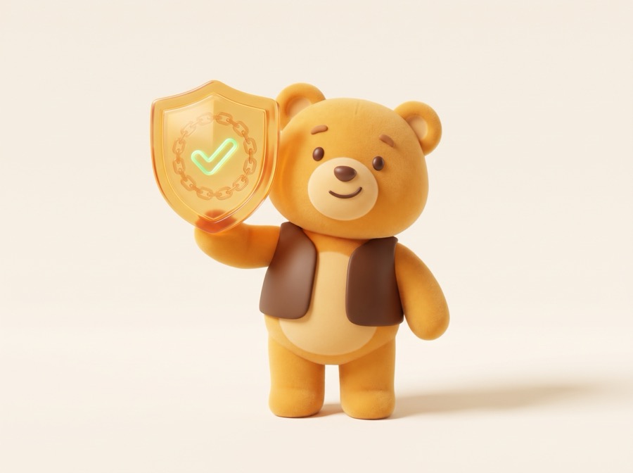 ClockBear mascot holding a shield with a checkmark, representing tamper-proof records.